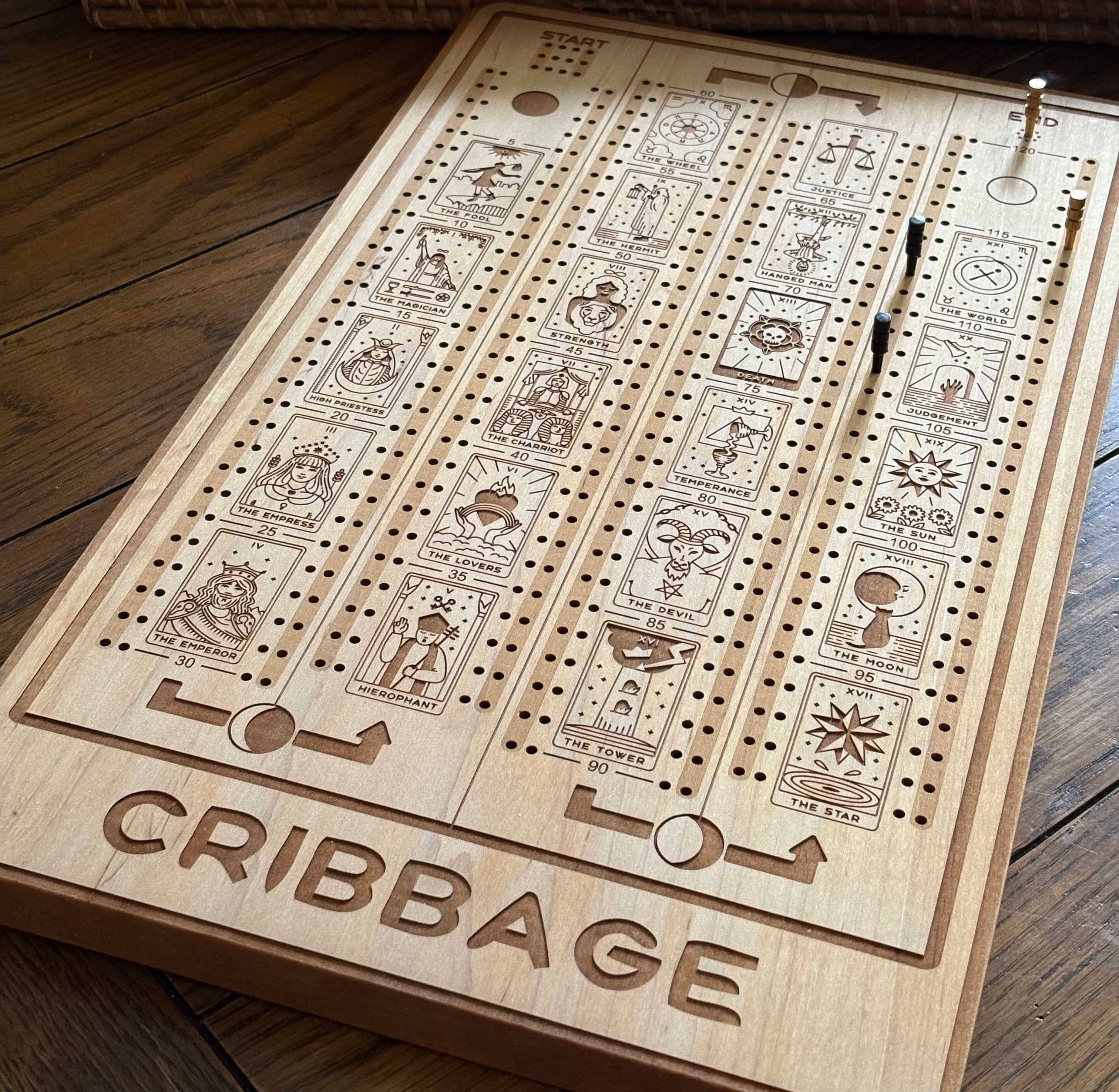 Custom laser-engraved cribbage board