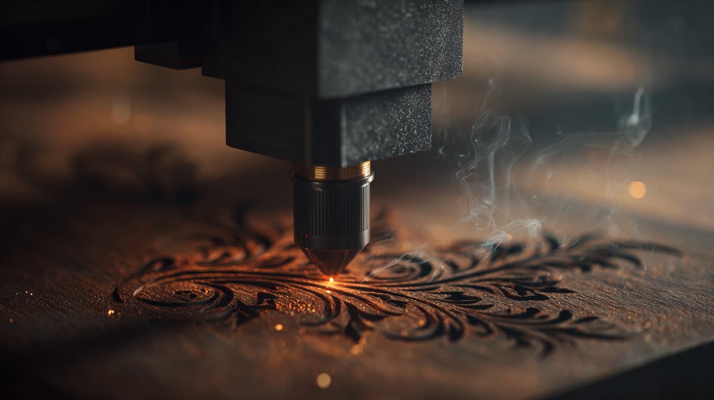 Laser engraving on dark walnut wood